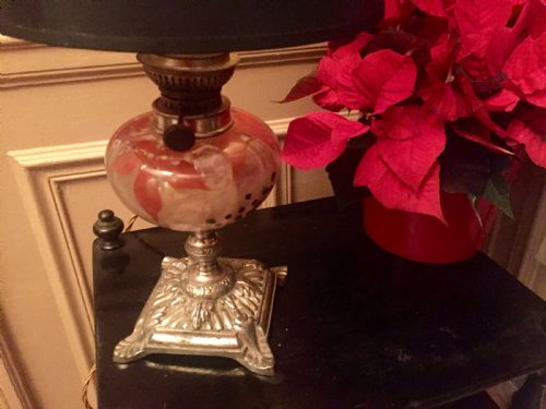 ART NOUVEAU ENAMELLED CONVERTED OIL LAMP - ADDITIONAL PHOTO 7