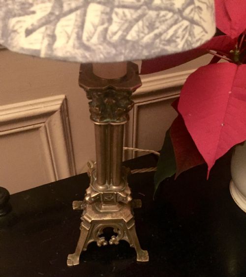 FRENCH 1900 COLUMN LAMP BRONZE TOILE DE JOUIY - ADDITIONAL PHOTO 4