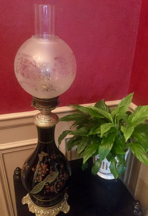Napoleon III Converted Oil Lamp Enamelled Faience
