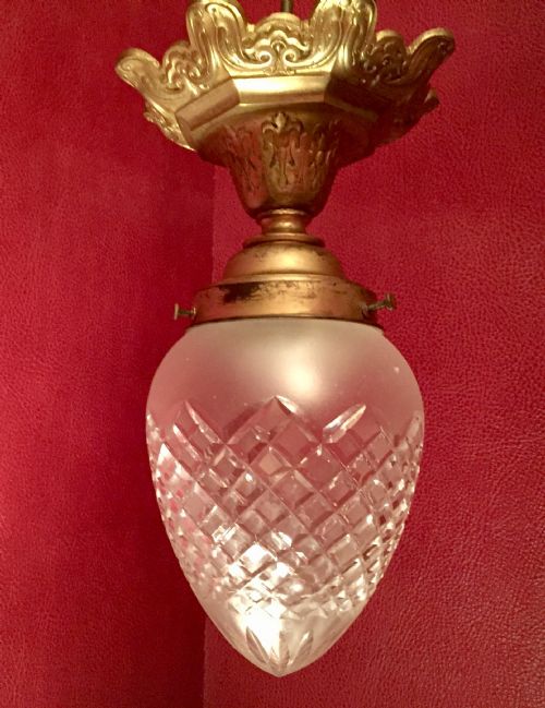 1910 Acorn Etched Crystal Bronze Ceiling Lamp French