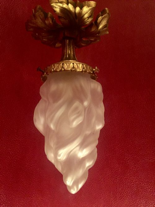 Art Nouveau  Style French Ceiling Flame Frosted Glass and Bronze