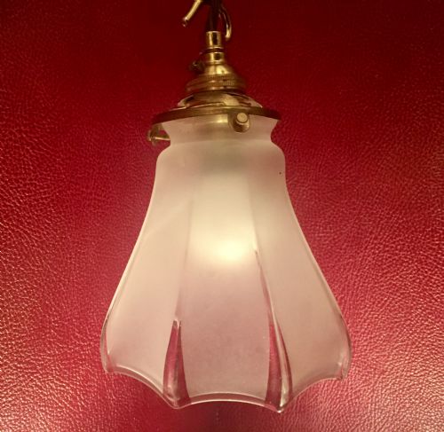 Art Deco French Ceiling Lamp Frosted Glass and Brass