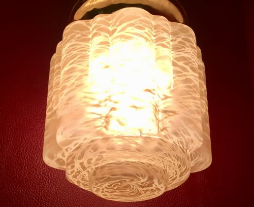 1920 Large Skyscraper Ceiling Lamp Amber Clichy Opaline