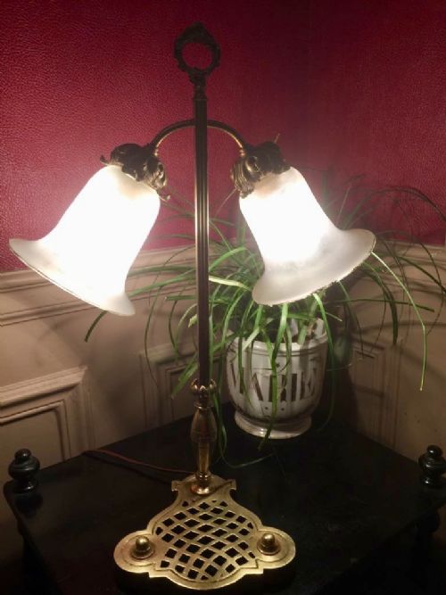 Original Art Nouveau Tall Table Desk Lamp Brass