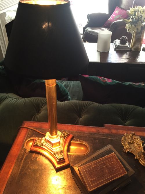 Traditional Empire Style Column Desk Lamp Brass and Silver