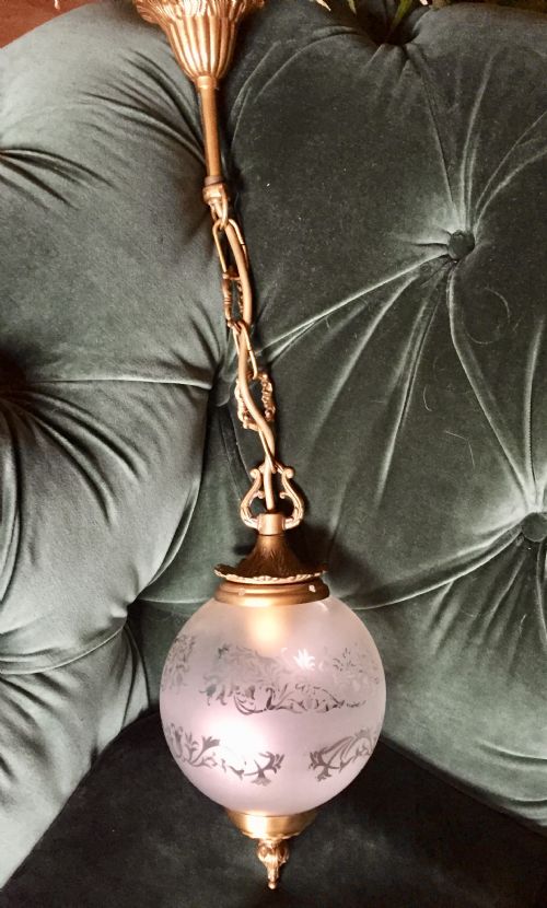 Decorative Hall Lantern Brass and Etched Glass