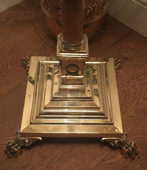 EDWARDIAN TELESCOPIC CORINTHIAN COLUMN STANDARD LAMP BRASS - ADDITIONAL PHOTO 7