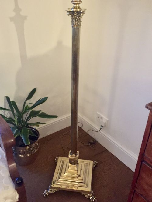 EDWARDIAN TELESCOPIC CORINTHIAN COLUMN STANDARD LAMP BRASS - ADDITIONAL PHOTO 10
