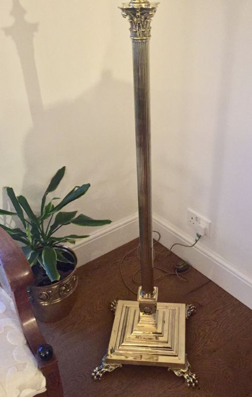 EDWARDIAN TELESCOPIC CORINTHIAN COLUMN STANDARD LAMP BRASS - ADDITIONAL PHOTO 11