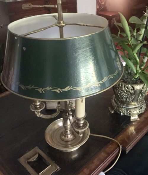 TRADITIONAL BOUILLOTTE ADJUSTABLE DESK LAMP BRONZE AND GREEN TOLE - ADDITIONAL PHOTO 4