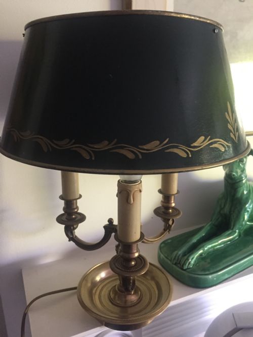 TRADITIONAL BOUILLOTTE ADJUSTABLE DESK LAMP BRONZE AND GREEN TOLE - ADDITIONAL PHOTO 1
