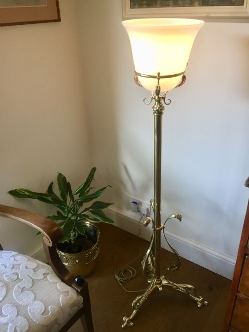 HANDSOME EDWARDIAN STANDARD UPLIGHTER BRASS - ADDITIONAL PHOTO 5