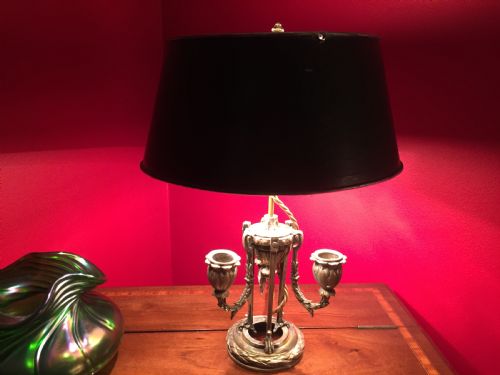 Original Napoleon III Bouillotte Desk Lamp Bronze and Green Tole