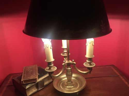 TRADITIONAL BOUILLOTTE ADJUSTABLE DESK LAMP BRONZE AND GREEN TOLE - ADDITIONAL PHOTO 2