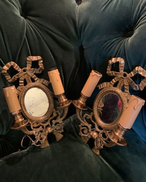 ORIGINAL 1900 FRENCH PAIR MIRROR WALL LIGHTS BRONZE - ADDITIONAL PHOTO 1