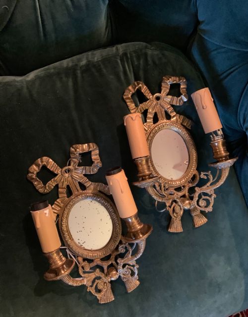 ORIGINAL 1900 FRENCH PAIR MIRROR WALL LIGHTS BRONZE - ADDITIONAL PHOTO 4