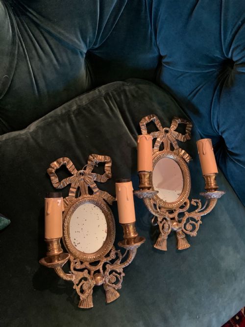 ORIGINAL 1900 FRENCH PAIR MIRROR WALL LIGHTS BRONZE - ADDITIONAL PHOTO 3