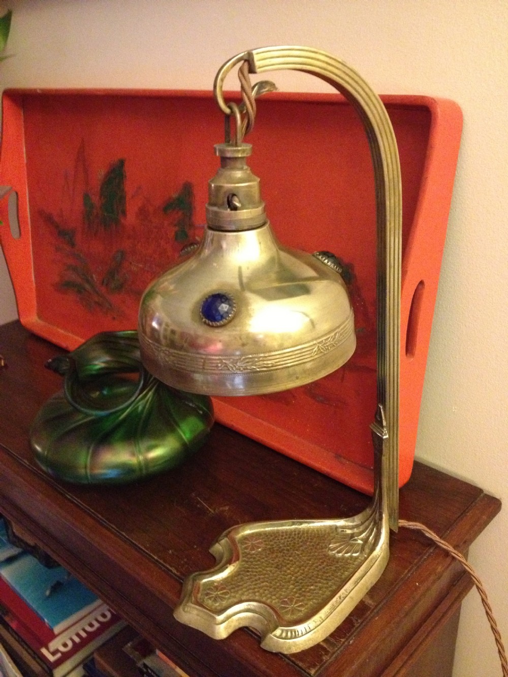 Art Nouveau Cabochons Desk Lamp Brass