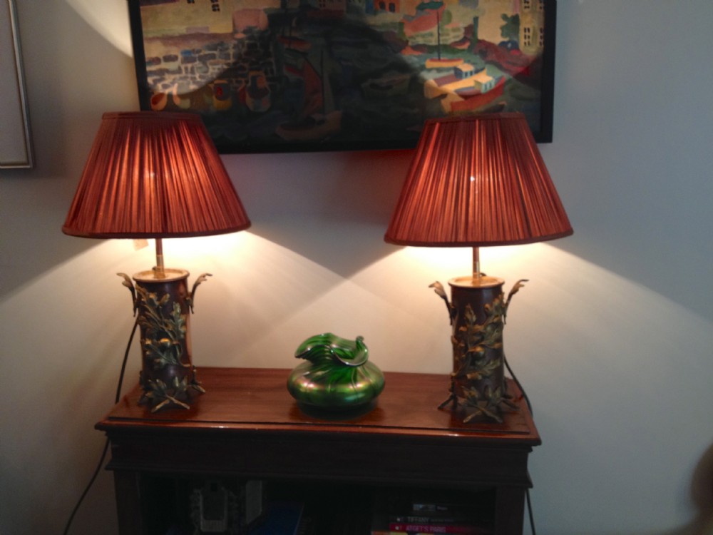 Pair Napoleon III Ormolu on Copper Table Lamps