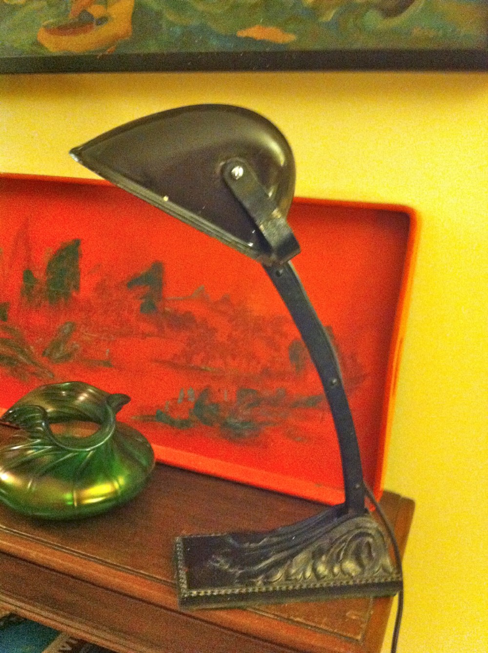 1910 Adjustable Desk Lamp Cast Iron and Toleware