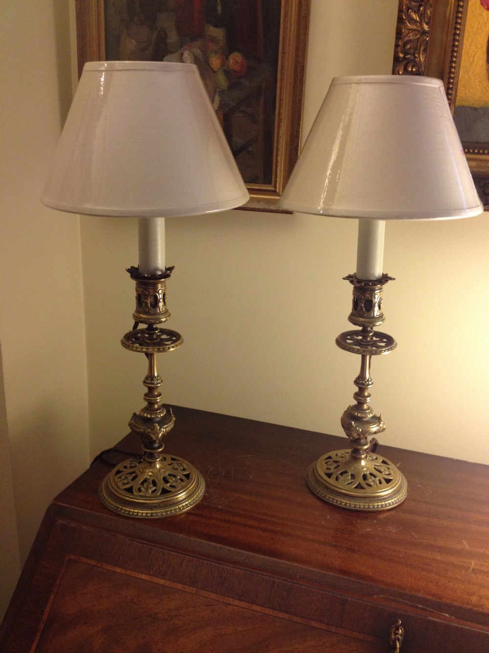 Pair Arts & Crafts Console Lamps  in Bronze