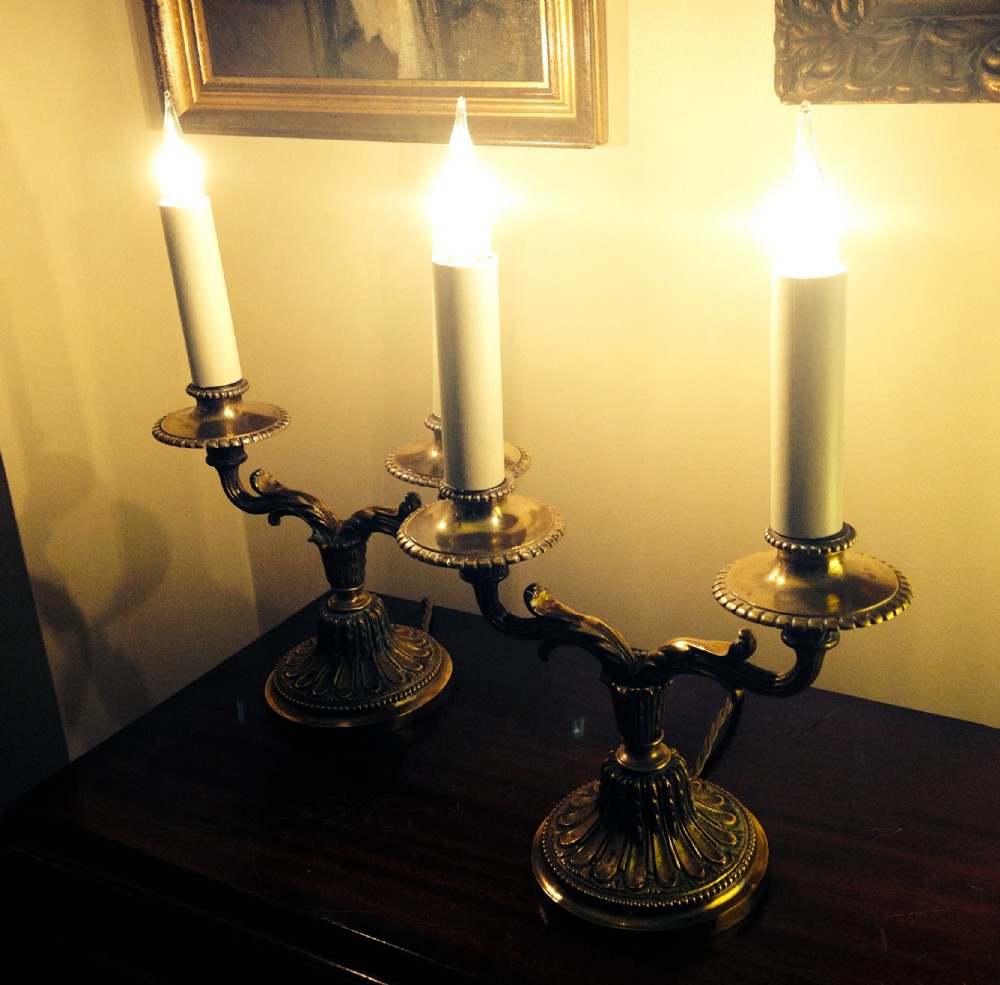 Pair Napoleon III Table Chandeliers or Tete a Tetemin Bronze