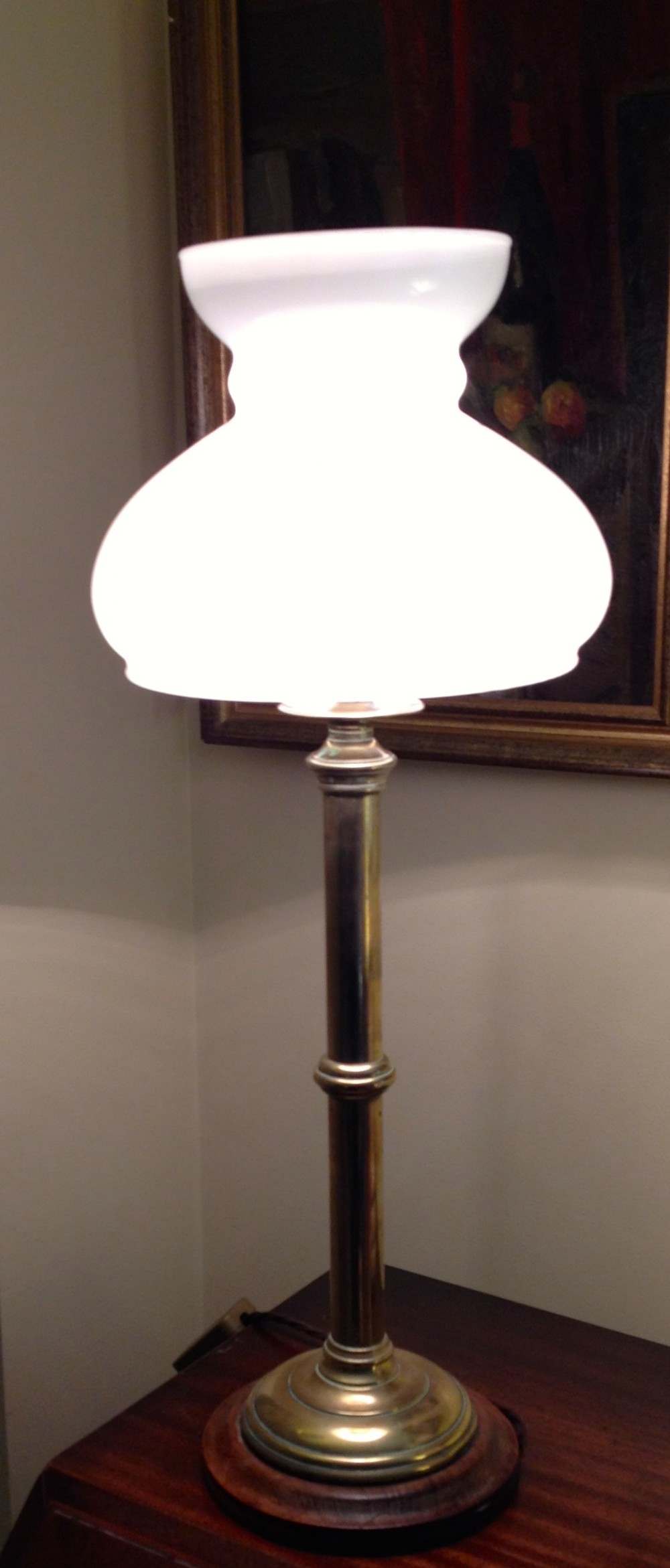 Victorian  Desk Lamp Brass and Opaline