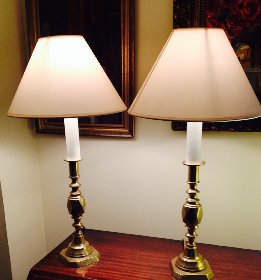 Pair 1800's Diamond Princesse Console, Mantel or Bedside Lamps 