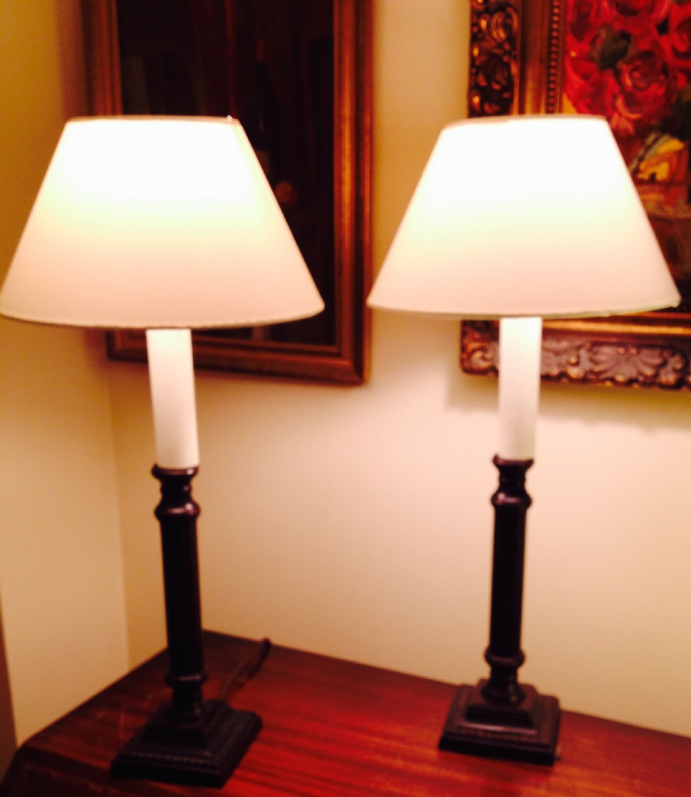Pair Tall Cast Iron Table Lamps