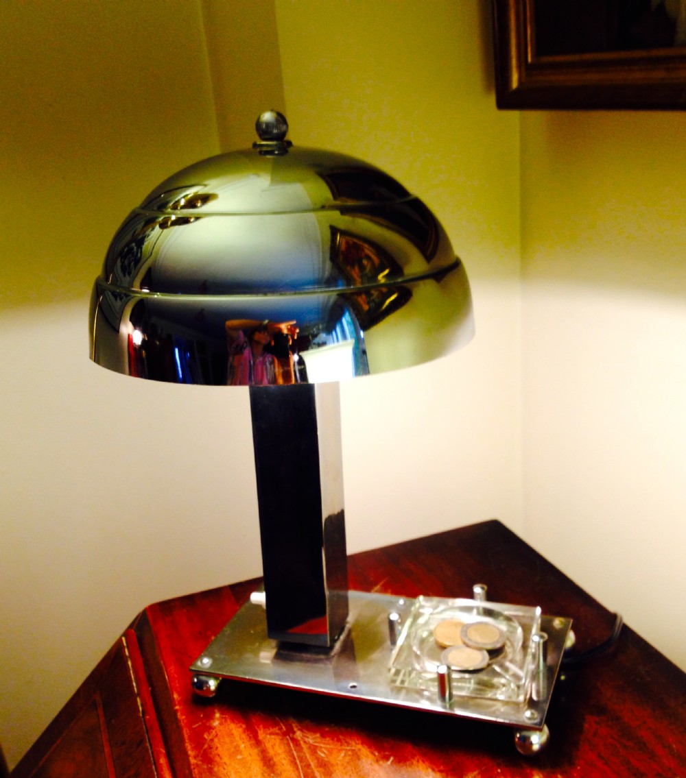 Original 1940 Desk Lamp Ashtray or Vide Poche Chrome and Glass