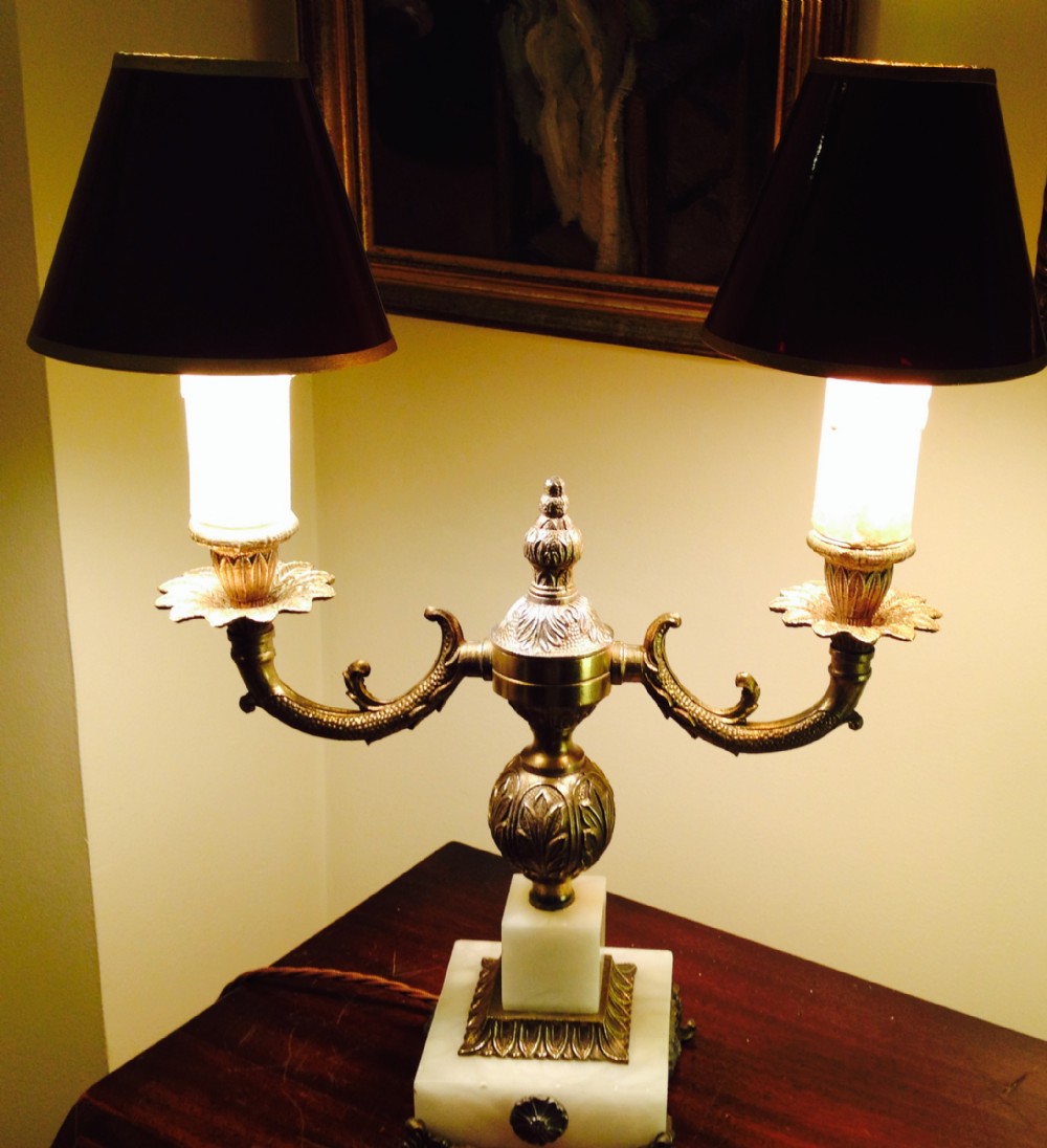 Napoleon III Twin Branch Candelabras Gilt Bronze on Marble
