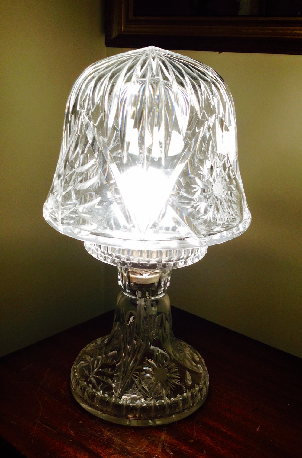 1940 Cut Glass Mushroom Table Lamp