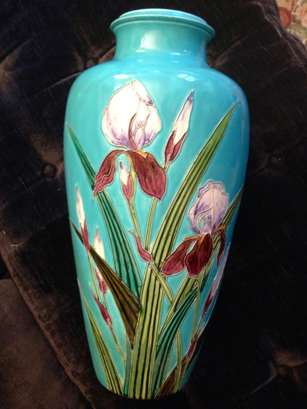 Large 1920 Iris Vase Etched and Hand Enamelled