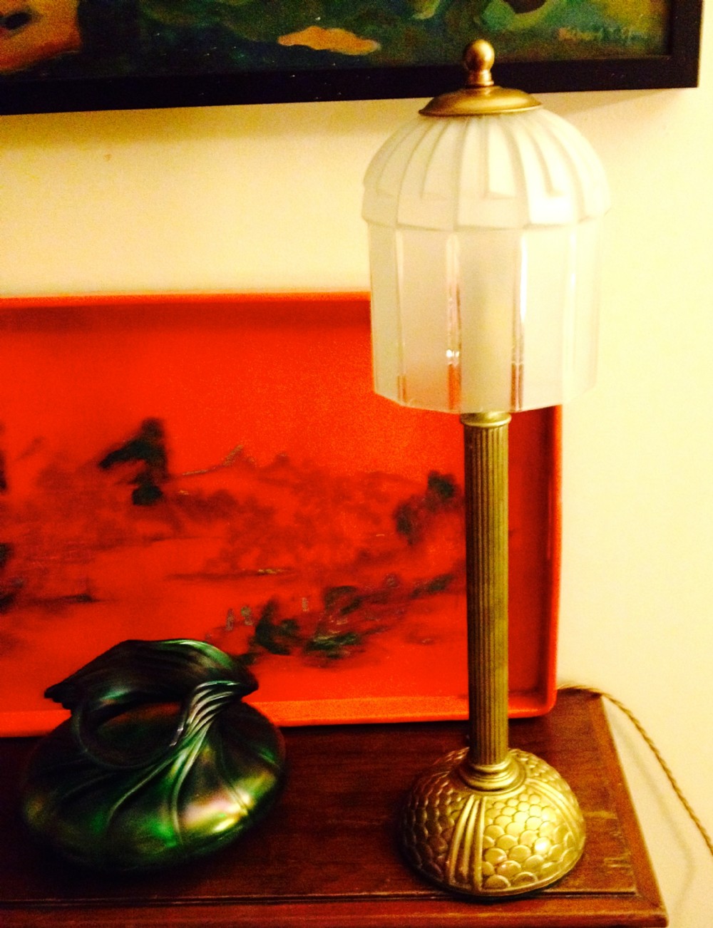 1920 Desk Lamp Bronze and Frosted Glass