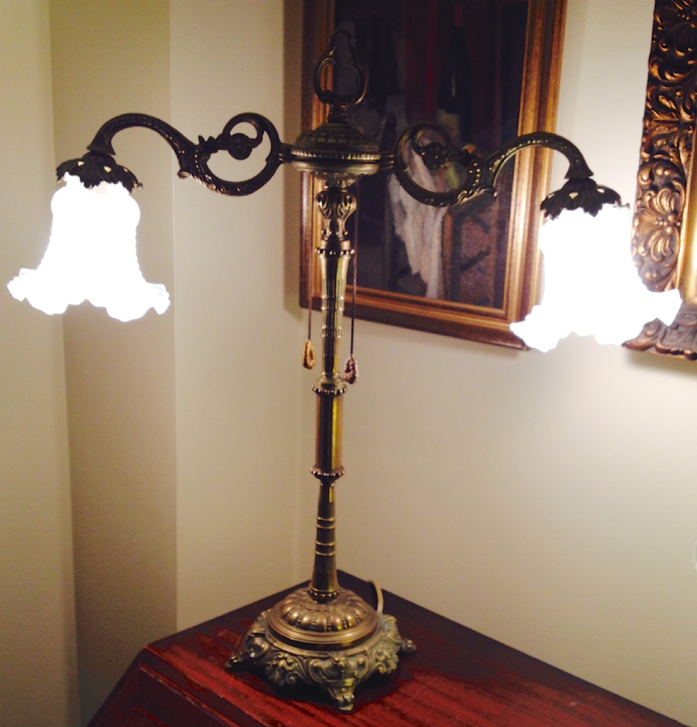 Art Nouveau  Library Dual Lamp Bronze 