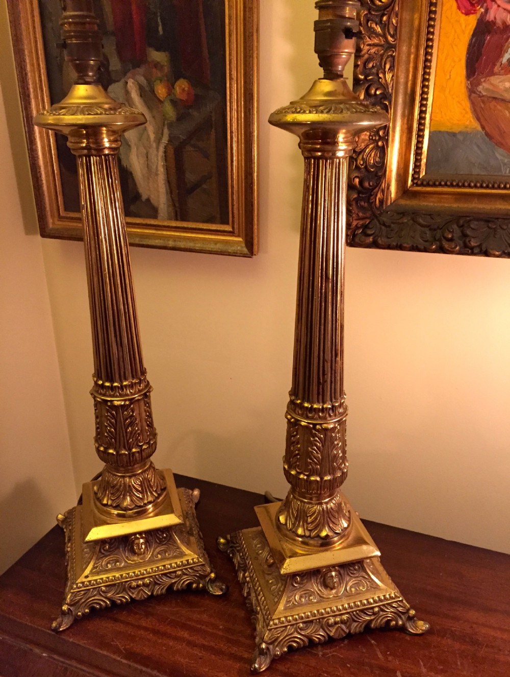 Tall Pair Art Nouveau Columns Ormolu