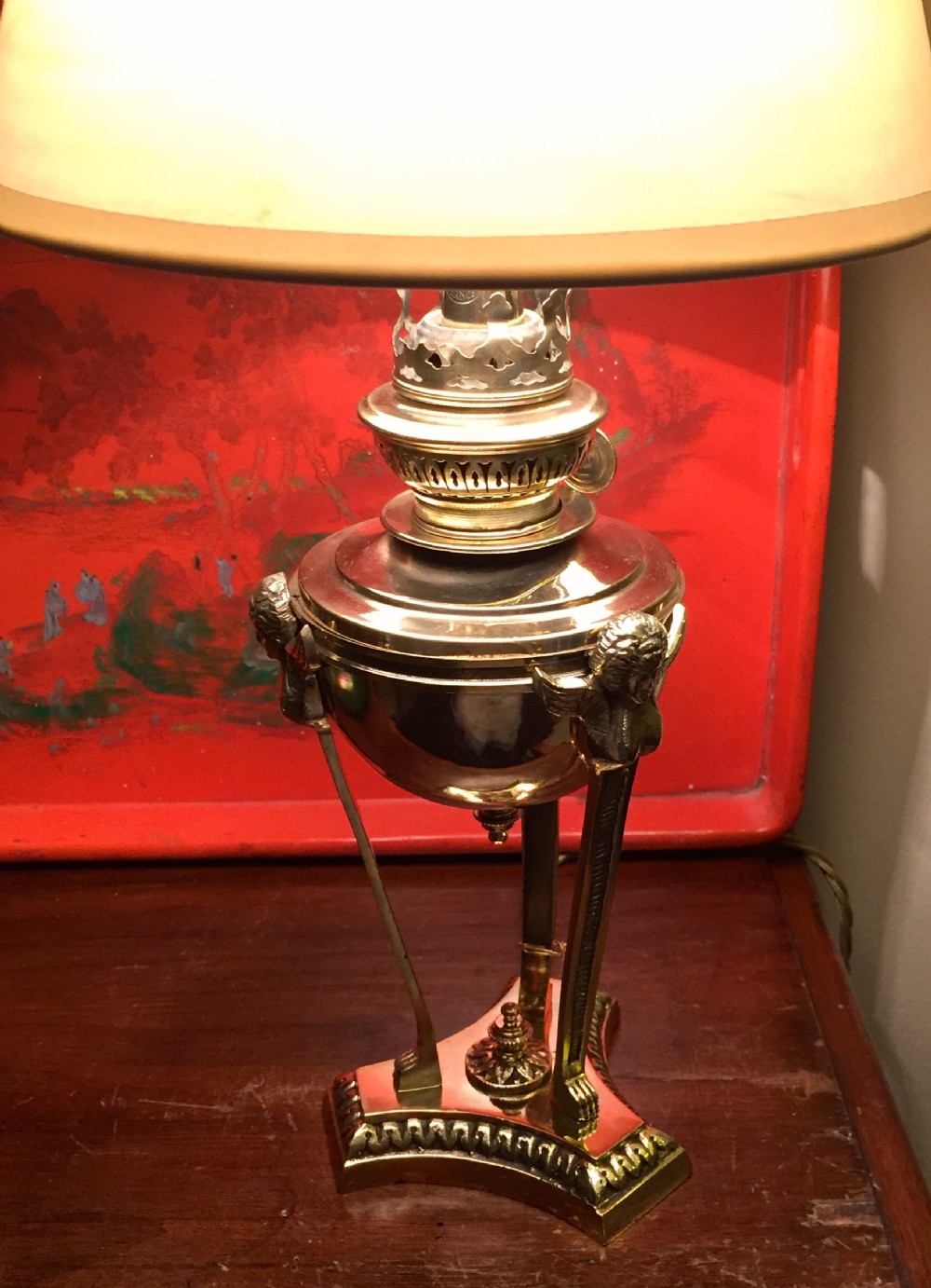 Napoleon III Tripod Converted Oil Lamp Bronze