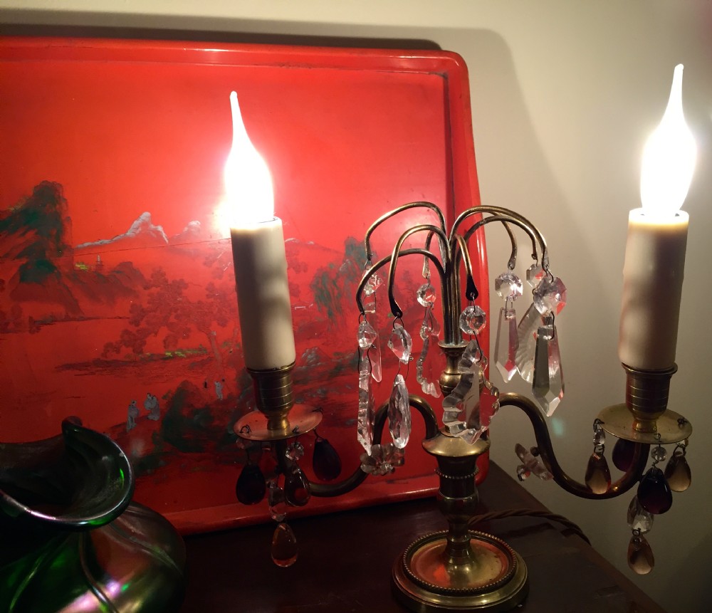 1920 Table Chandelier or Tete a Tete Brass and Crystal