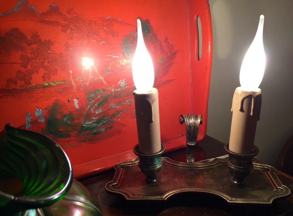 1800 Dual Light Table Lamp  Veilleuse  Bronze