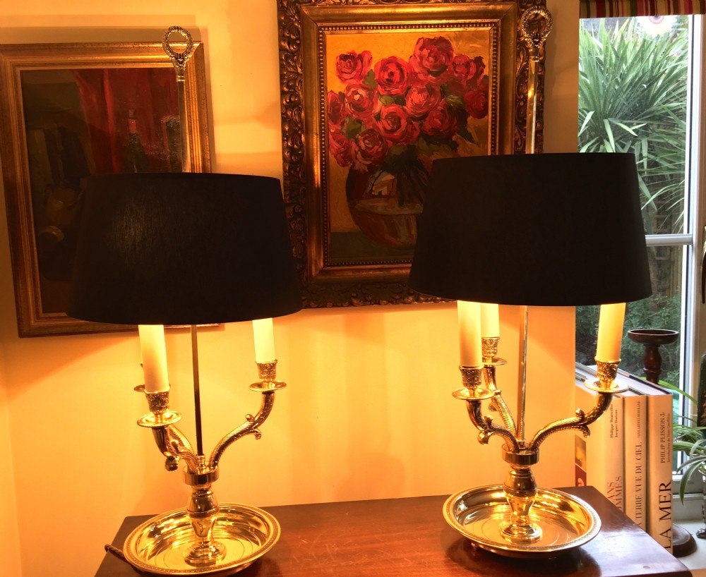 Handsome Pair 1900 Bouillotte Desk Lamps Brass