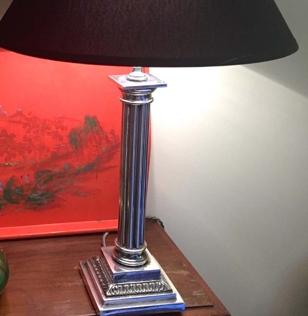 Silver Plated  Corinthian Column Desk Lamp