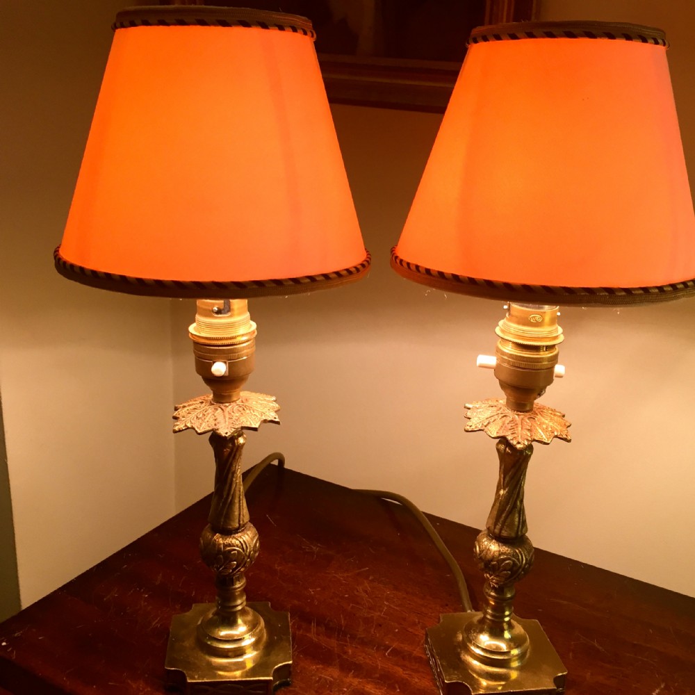 Decorative Pair 1920 Table Lamps Brass