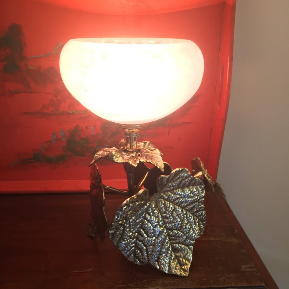Original 1920 Lamp Autumn Branch and Foliage Bronze Schneider Shade