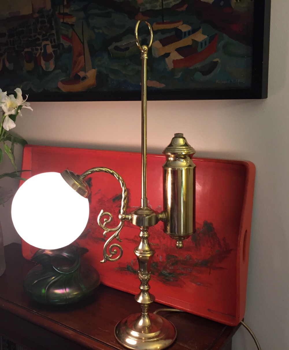 Belle Epoque Notary Desk Lamp Brass and Opaline