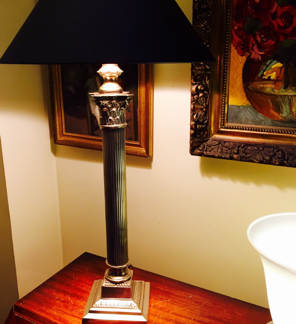 Handsome Tall Silver Plated desk Lamp Corinthian Column