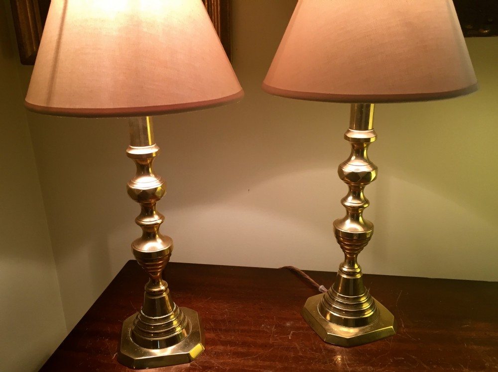 Pair Victorian Table Lamps Solid English Brass