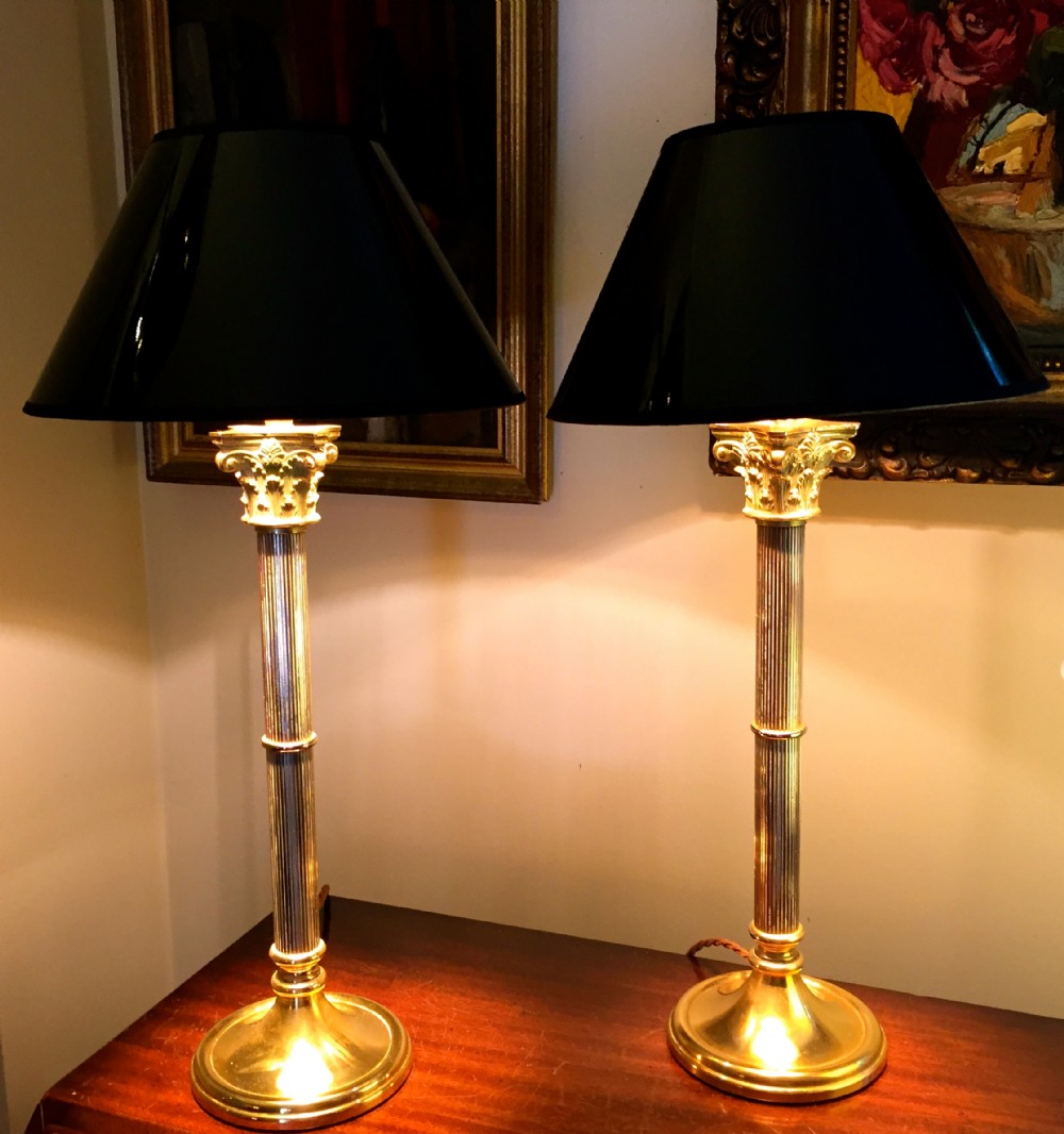 Pair Classic Columns Brass and Chrome