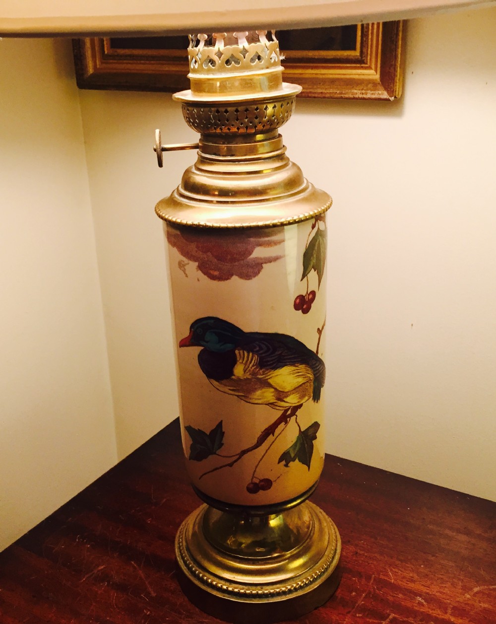 19th Century Converted Oil Lamp Hand Painted Faience