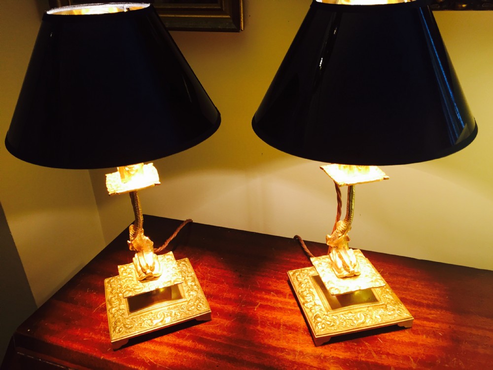 Pair Regency Dolphin Table Lamps Bronze