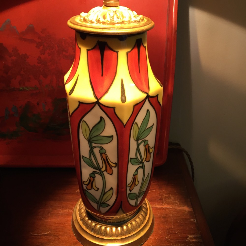 Art Deco Table Lamp Faience Hand Painted